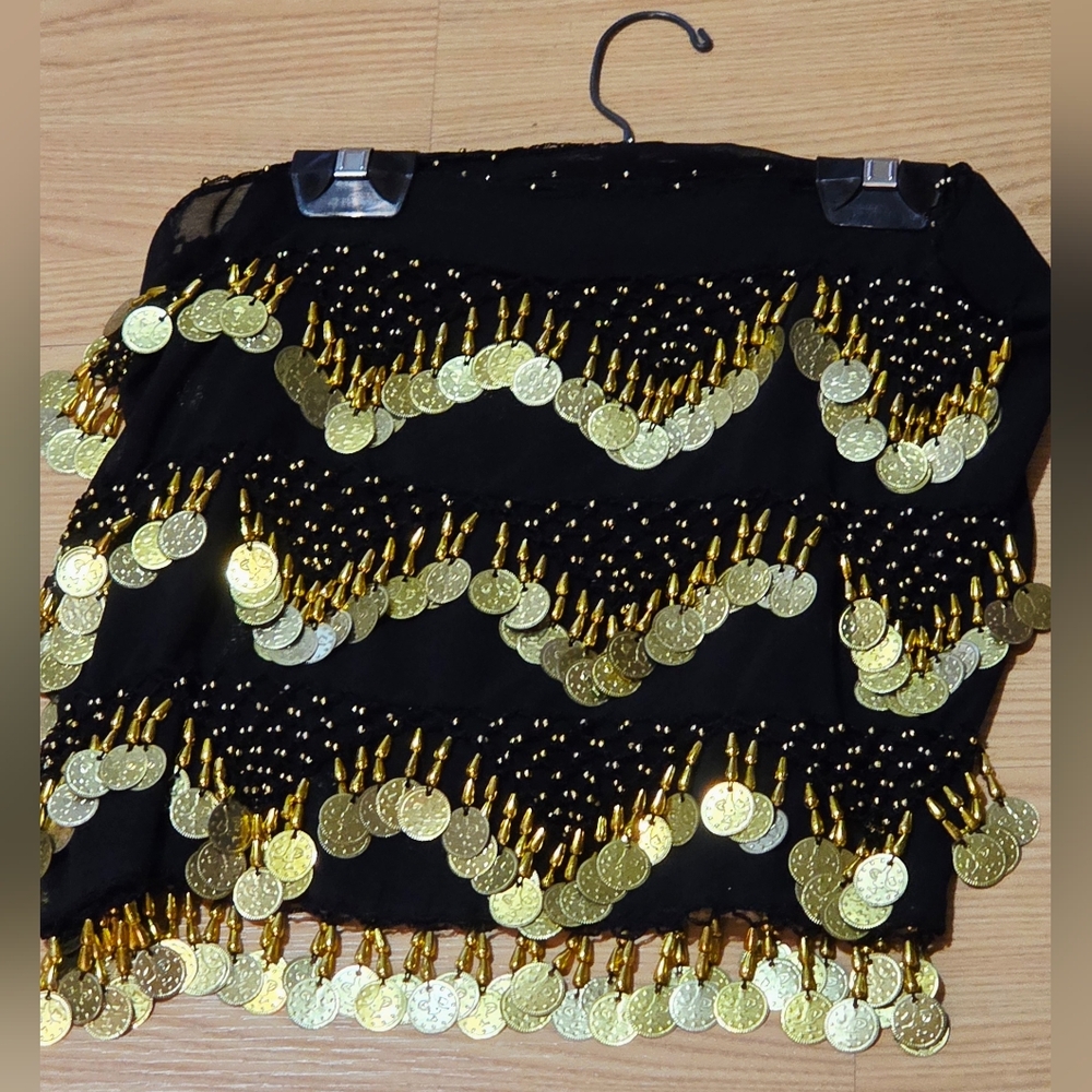 Renaissance Belly Dance Hip Scarf Black With Gold Coins ~New~ Firm Price